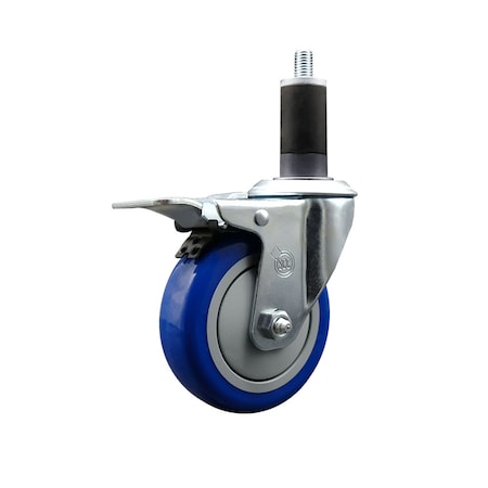 Service Caster 4'' SS Blue Poly Swivel 1-1/4'' Expanding Stem Caster Total Lock Brake SCC-SSEXTTL20S414-PPUB-BLUE-114